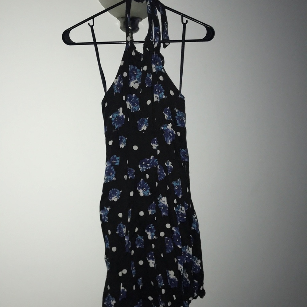 Black & Blue Polka Dotted Halter Free People Dress